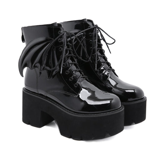 Patent Platform Ankle Boots - Shoes & Boots for Jirai Kei, gothic & kawaii style | Cute Splikes