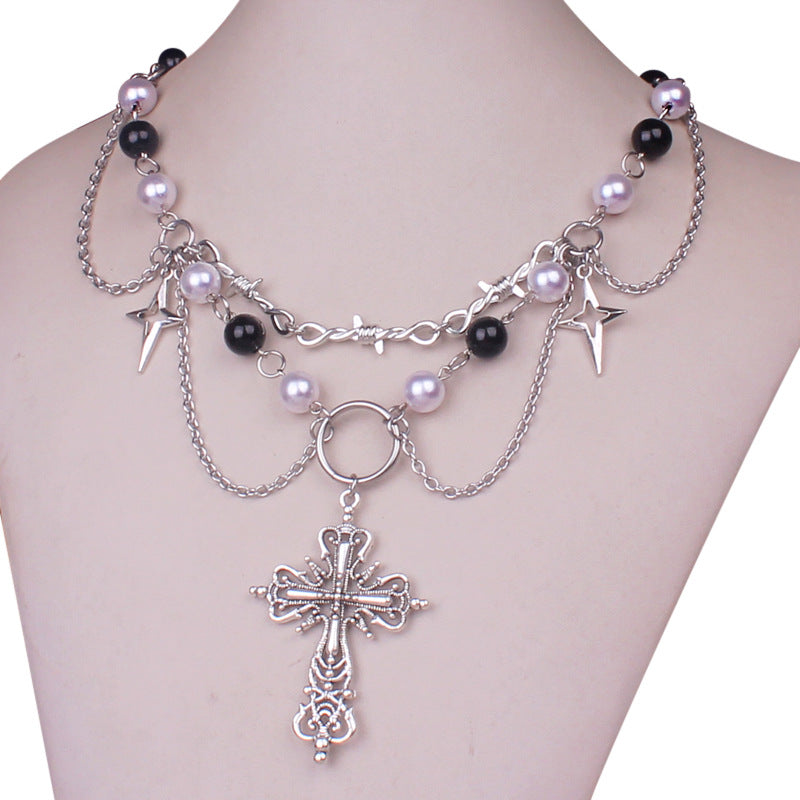Faux Pearl Cross Necklace - Necklaces & Chokers detail view 12 | Cute Splikes