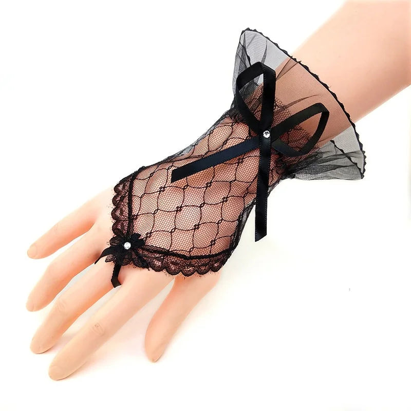 Lace Bow Fishnet Gloves
