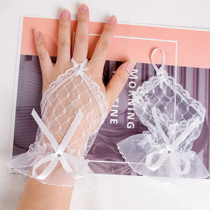 Lace Bow Fishnet Gloves