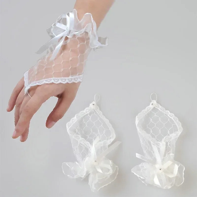 Lace Bow Fishnet Gloves - Gloves & Arm Warmers detail view 8 | Cute Splikes