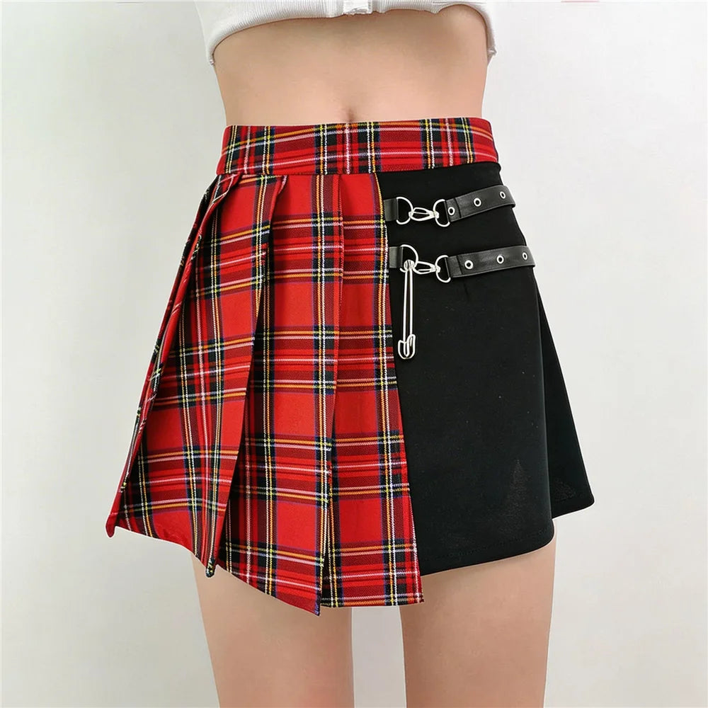 Asymmetrical Plaid Mini Skirt