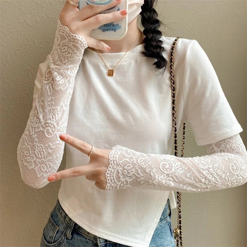 Long Lace Fingerless Gloves