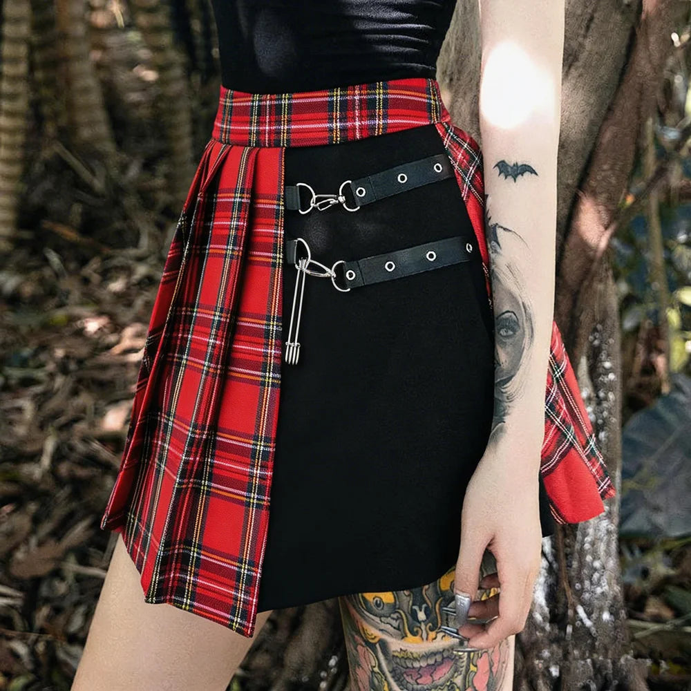 Asymmetrical Plaid Mini Skirt
