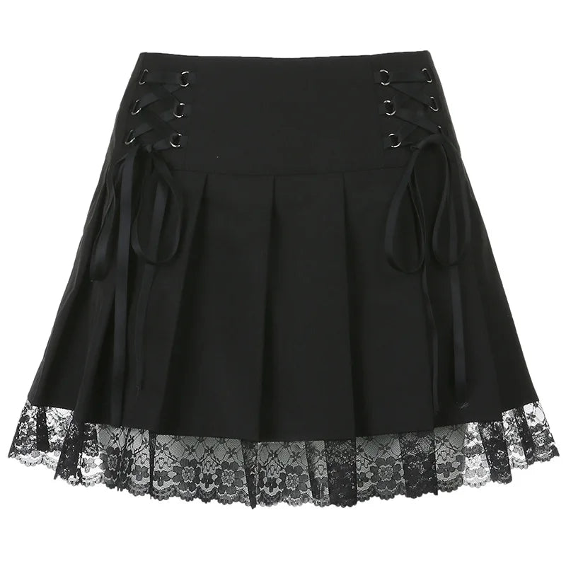 Lace Ruffle Pleated Mini Skirt