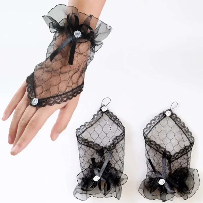 Lace Bow Fishnet Gloves