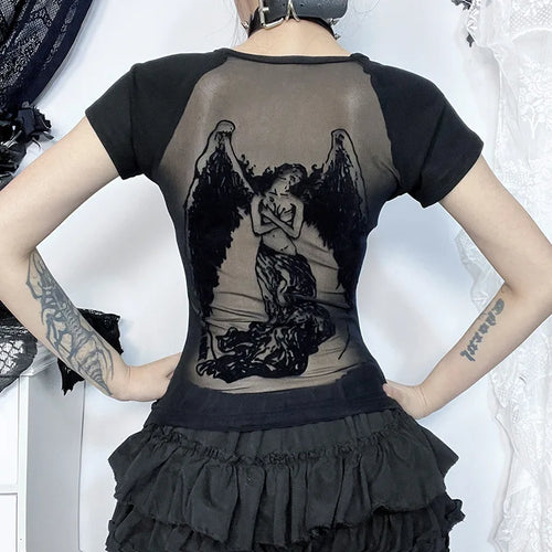 Angel Print Mesh Top