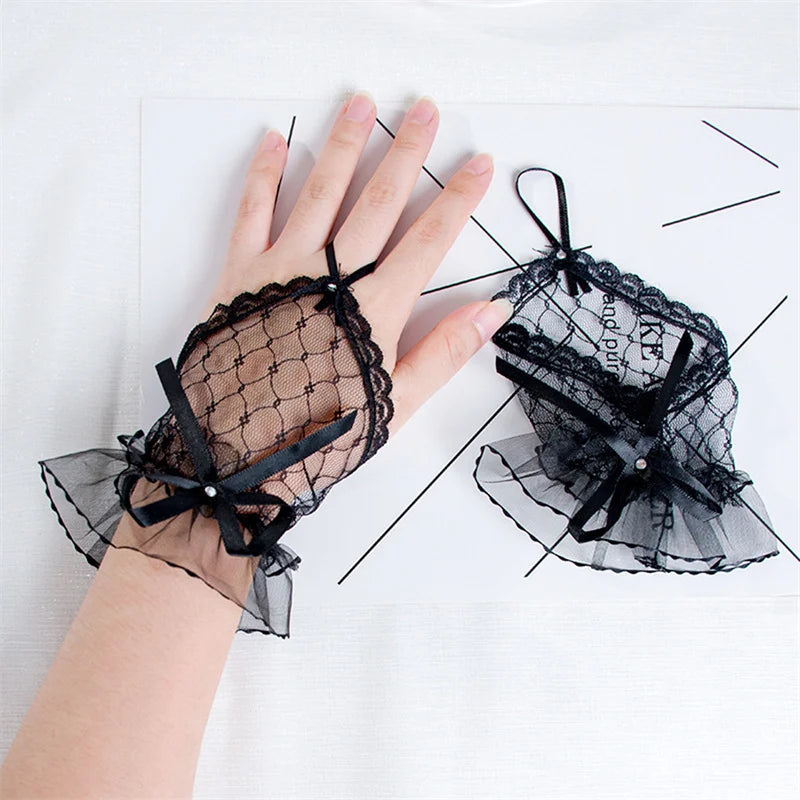 Lace Bow Fishnet Gloves