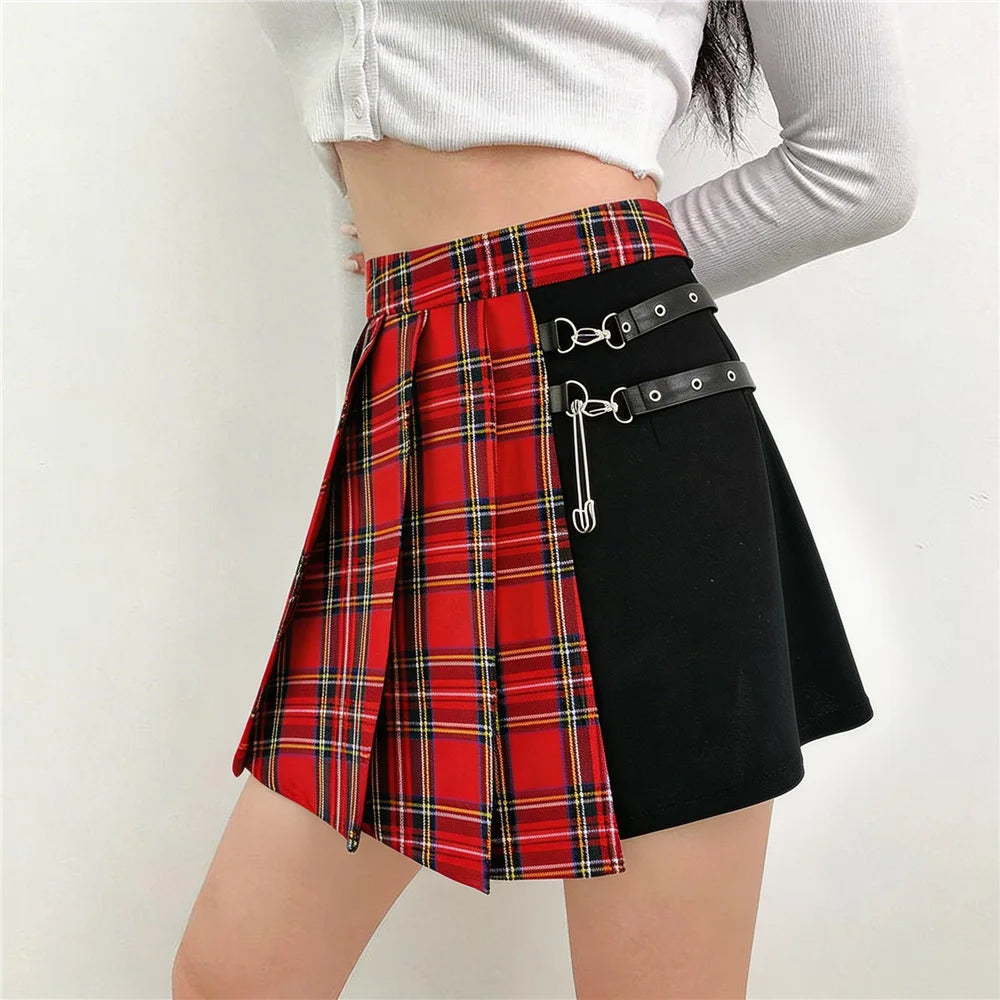 Asymmetrical Plaid Mini Skirt
