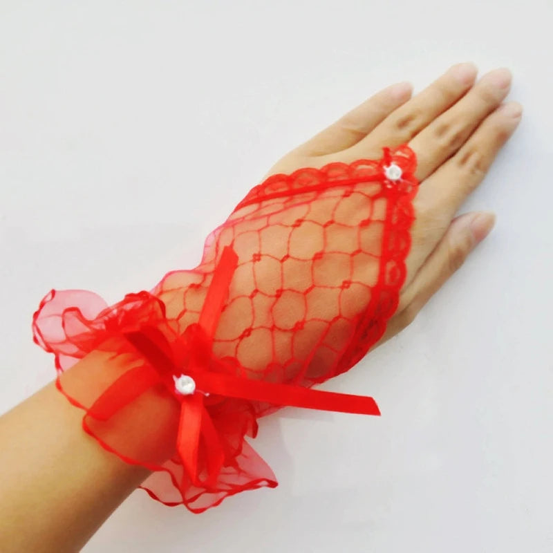 Lace Bow Fishnet Gloves