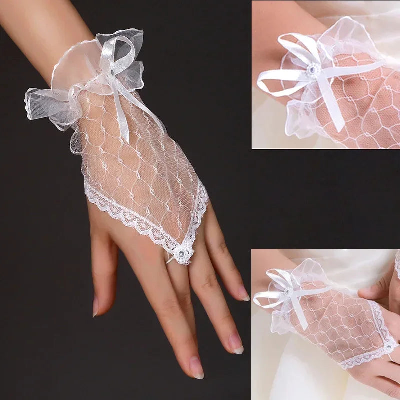 Lace Bow Fishnet Gloves