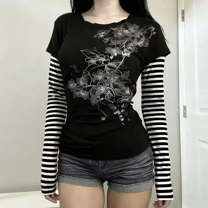 Striped Patchwork Punk T-Shirt