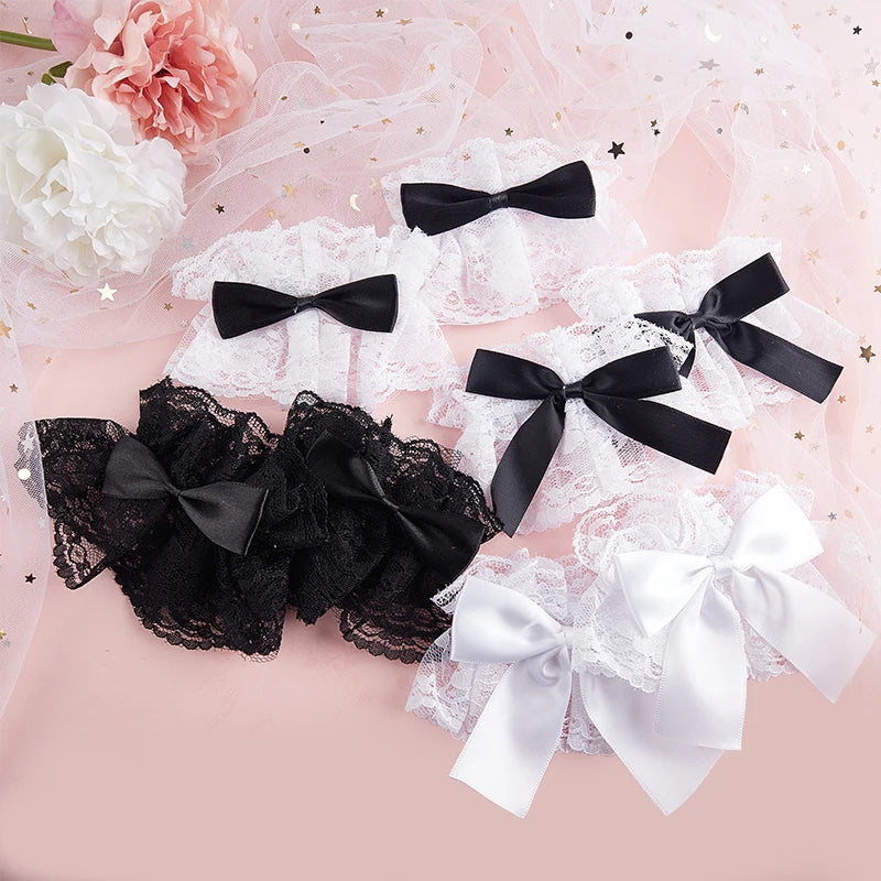 Satin Bow Lace Wrist Cuffs