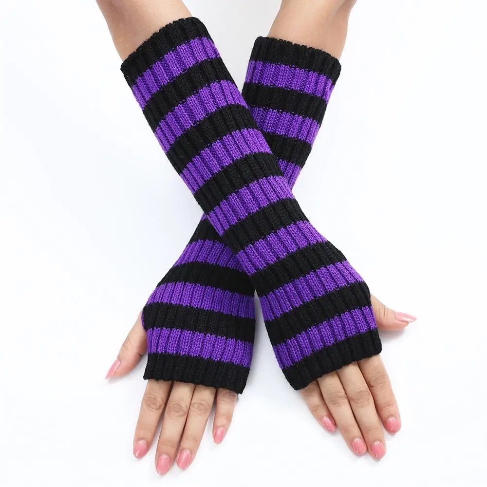 Striped Knit Arm Warmers - Gloves & Arm Warmers detail view 14 | Cute Splikes