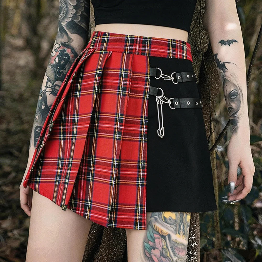 Asymmetrical Plaid Mini Skirt