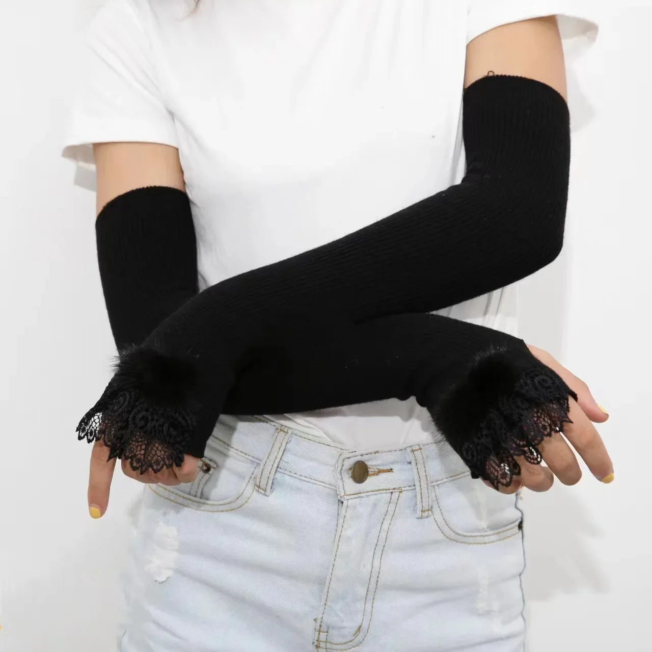 Faux Fur Long Gloves