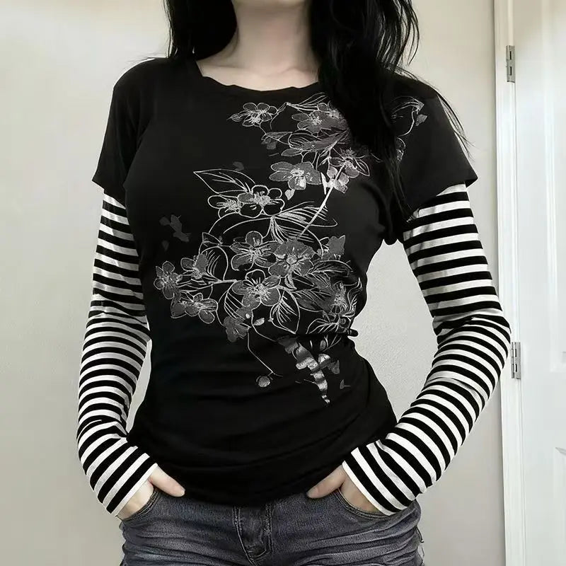 Striped Patchwork Punk T-Shirt