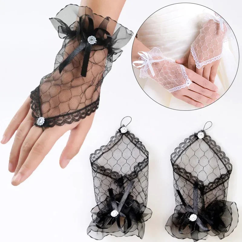 Lace Bow Fishnet Gloves
