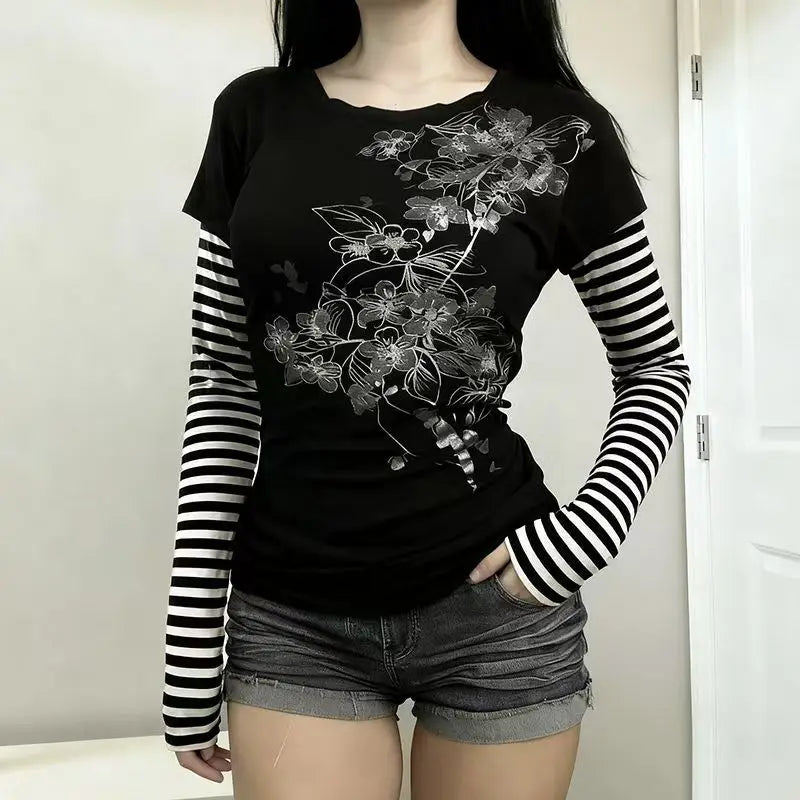 Striped Patchwork Punk T-Shirt