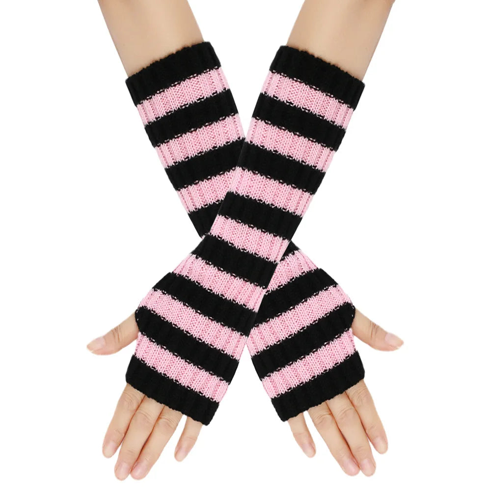 Striped Knit Arm Warmers - Gloves & Arm Warmers detail view 7 | Cute Splikes